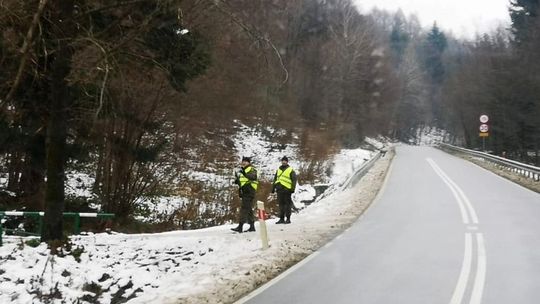 Kilkudziesięciu żołnierzy na drodze pomiędzy Tylawą, a Jaśliskami