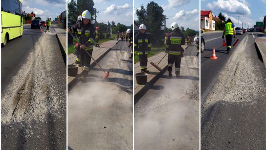 Kolejny raz strażacy usuwali rozlany beton przed rondem w Miejscu Piastowym