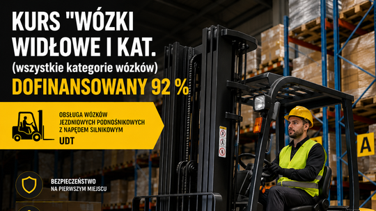 Kurs na wózki podnośnikowe dofinansowane 92%. Zdobądź uprawnienia UDT