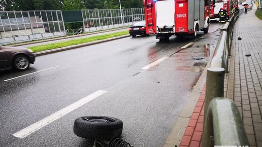 Pies wybiegł na drogę. Kierowca omijając go wjechał w barierki