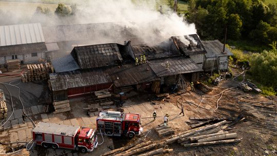 Pożar zakładu drzewnego w Bukowsku. W akcji wielu strażaków