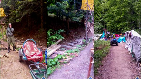 Ratownicy GOPR Bieszczady mieli utrudniony dojazd do chorej kobiety. Przez obozowisko i zniszczoną drogę