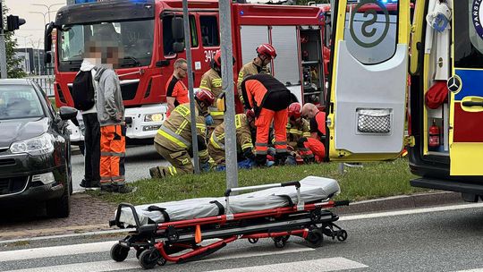 Zderzenie ciężarówki z jednośladem w Krośnie