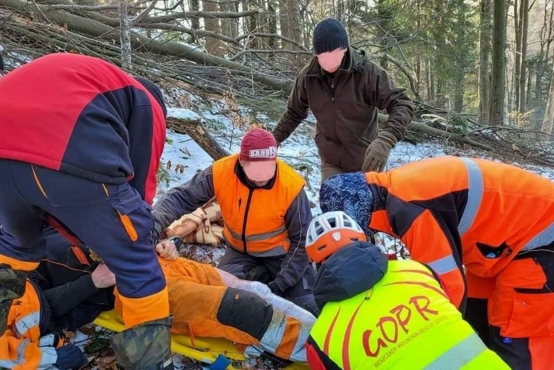 Bieszczadzki drwal uległ poważnemu wypadkowi w lesie. Z pomocą pospieszyli ratownicy