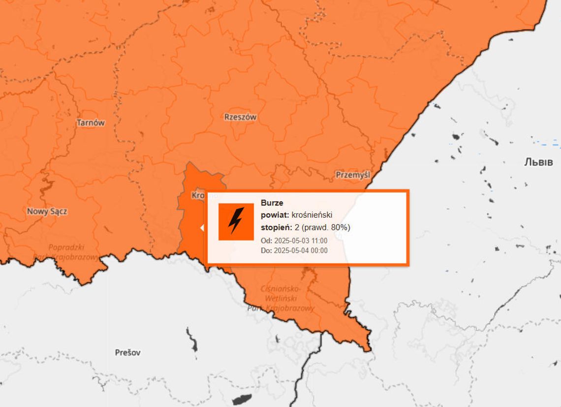 Burze z gradem i silnym wiatrem [PROGNOZA NA 03.05]