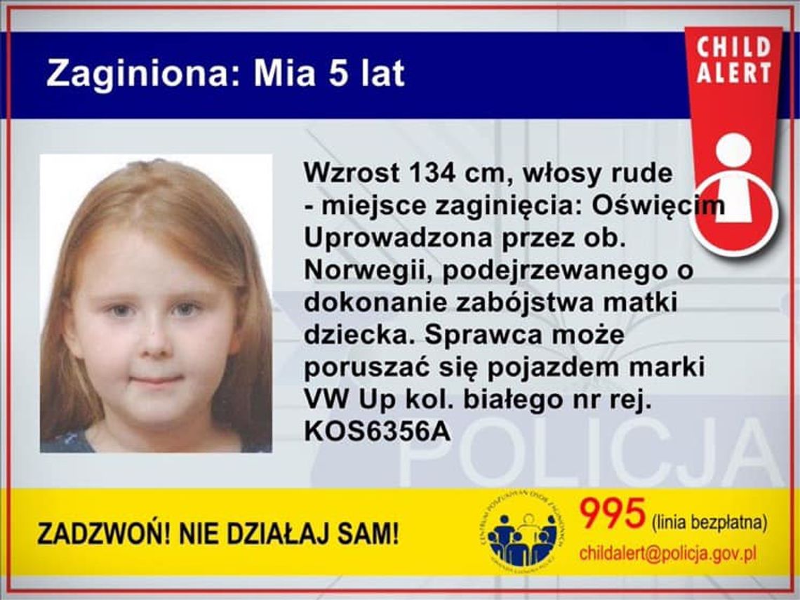 ? Child Alert odwołany! 5-letnia Mia uwolniona