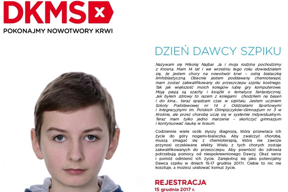 Dzień Dawcy Szpiku dla Mikołaja Najbara z Krosna