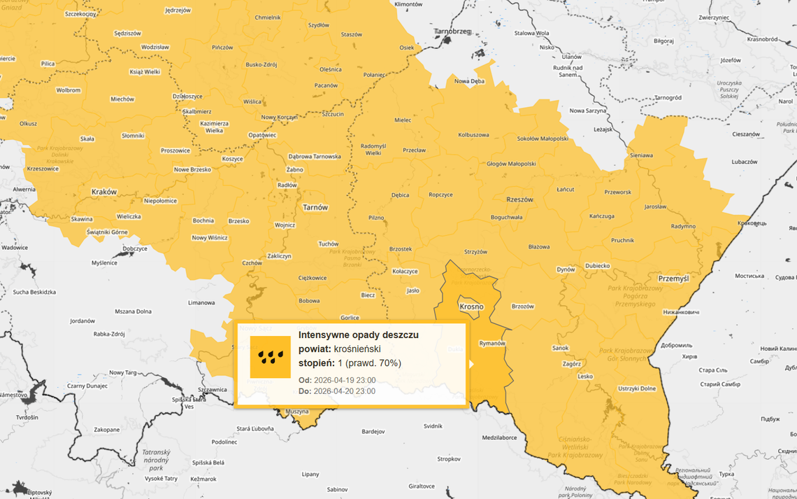 IMGW wydało ostrzeżenia dla Podkarpacia. Intensywne opady deszczu