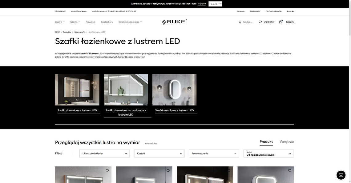 Szafki z lustrem do łazienki - Sklep Ruke