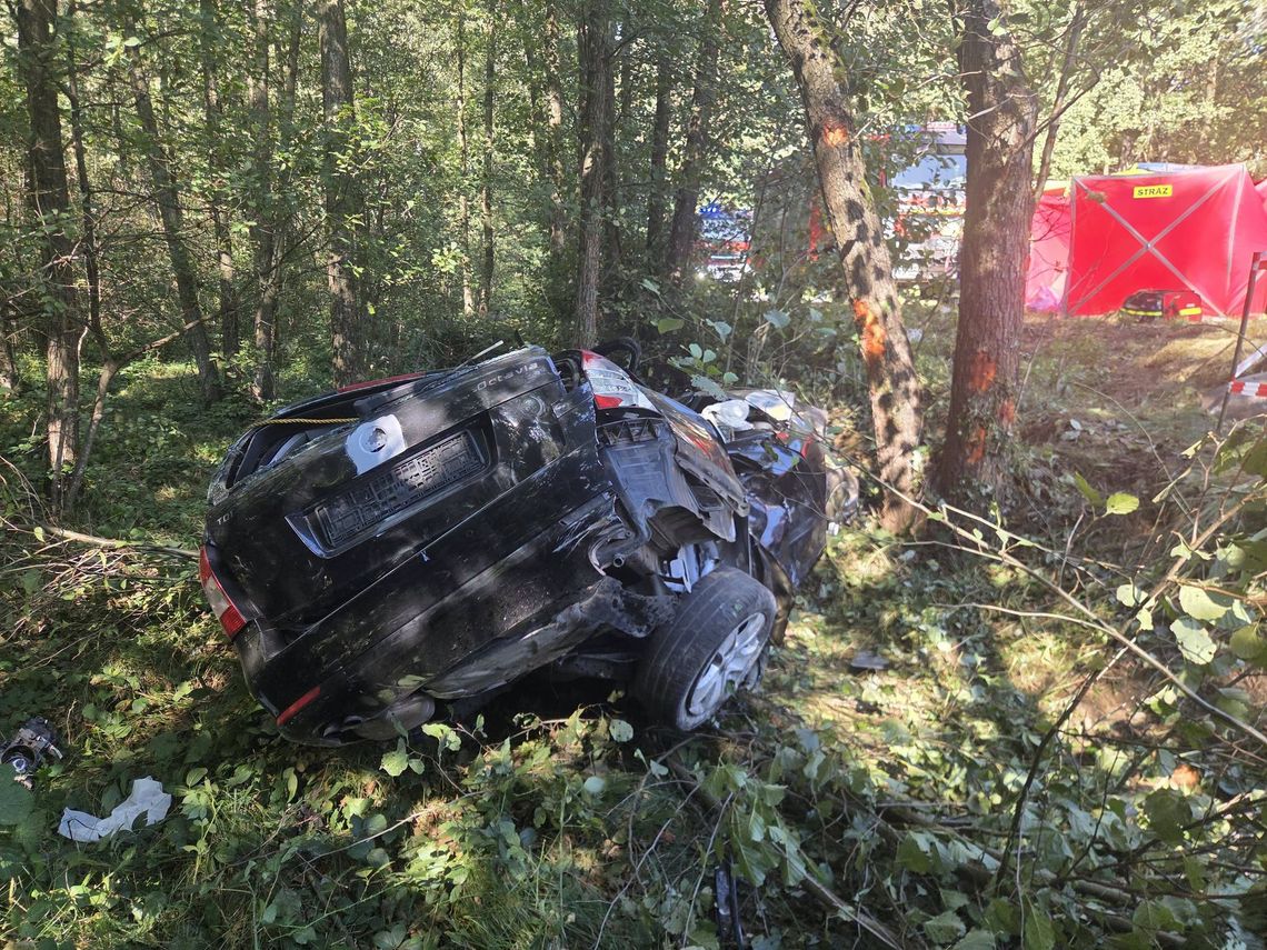 Jedna osoba zginęła. Skoda ścięła betonowy słup Jedna osoba zginęła. Skoda ścięła betonowy słup