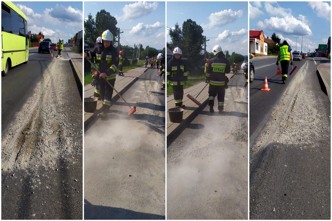 Kolejny raz strażacy usuwali rozlany beton przed rondem w Miejscu Piastowym