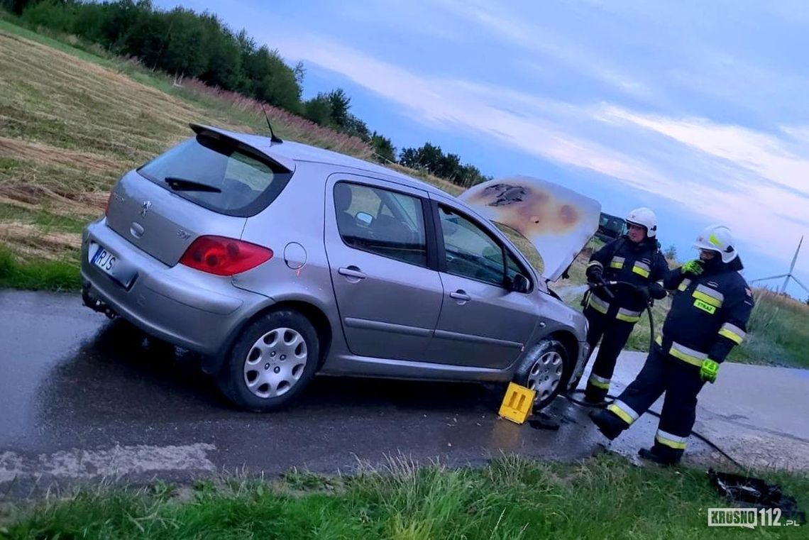 ? Łęki Dukielskie. Niedaleko farmy wiatrowej palił się samochód