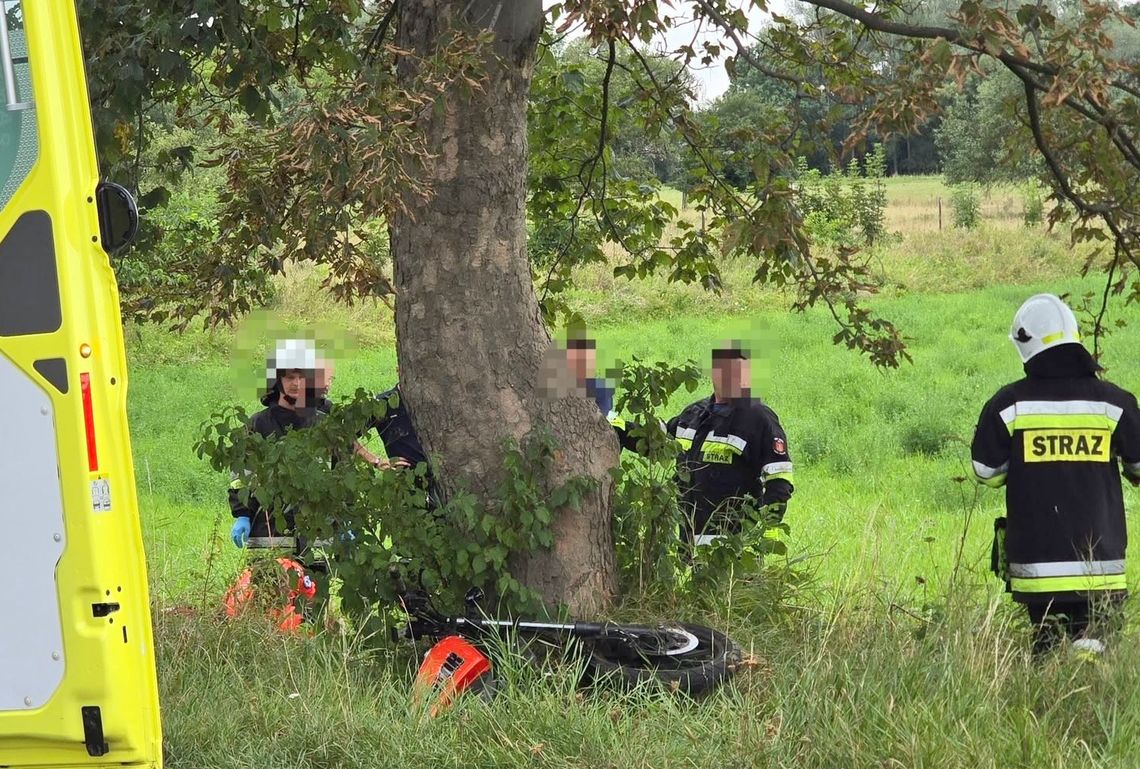 Motocyklista uderzył w drzewo. Trwa akcja ratunkowa na DW993 Motocyklista uderzył w drzewo. Trwa akcja ratunkowa na DW993