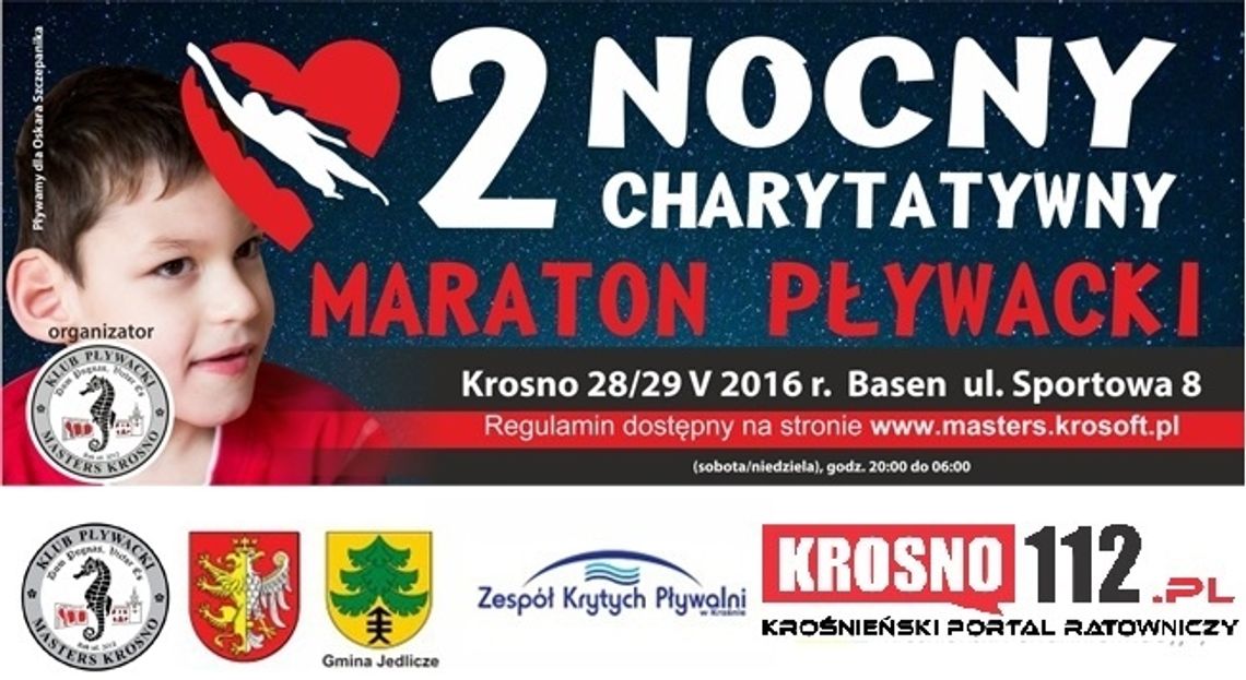 Nocny Charytatywny Maraton Pływacki dla chorego 7-letniego Oskara