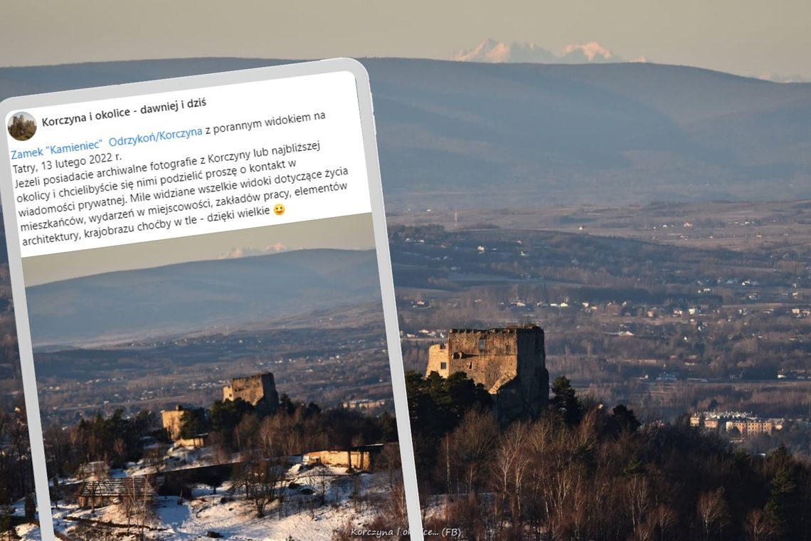 Ośnieżone Tatry i Zamek Kamieniec na jednym zdjęciu. Autor zdjęcia ma prośbę