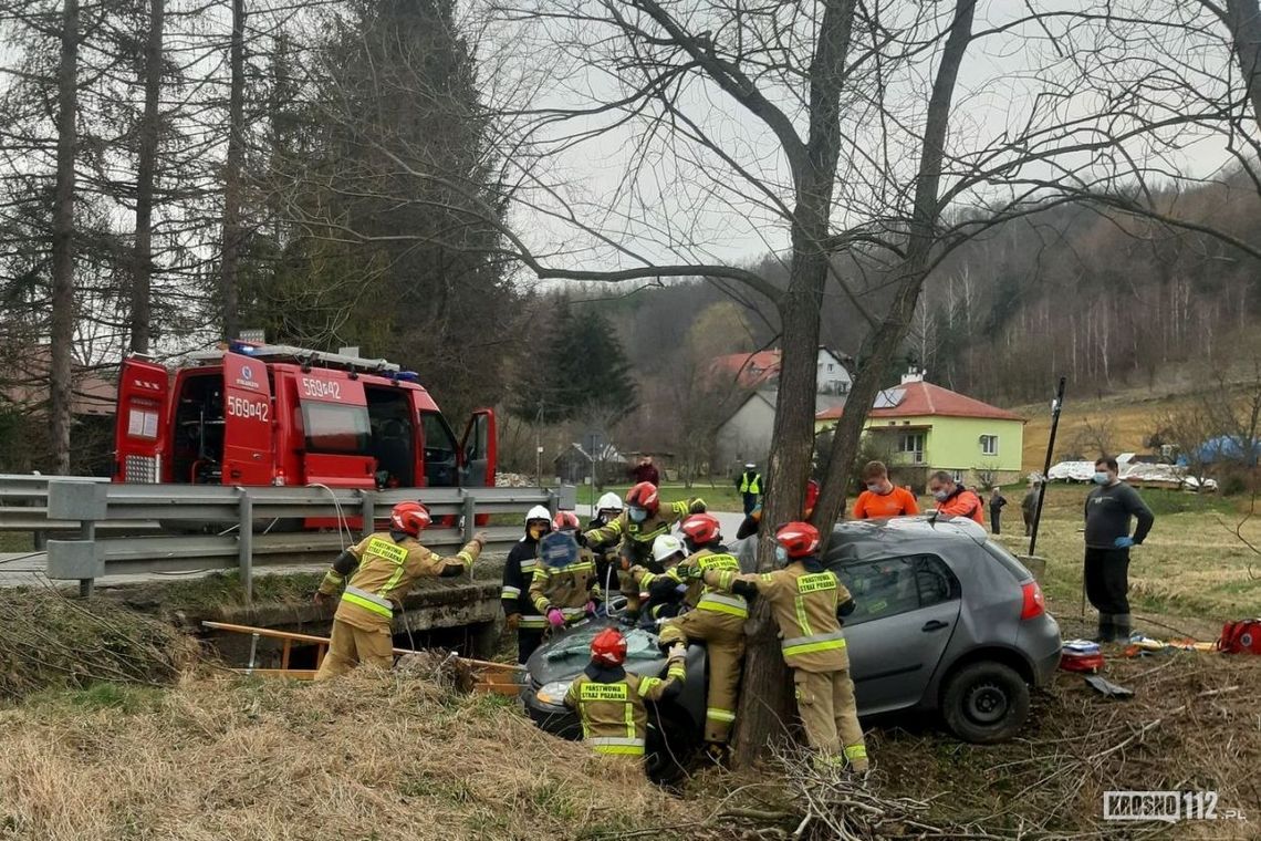 ? Osobówka uderzyła w drzewo w Lutczy. Jedna osoba zakleszczona