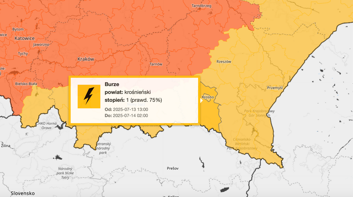 Ostrzeżenia meteorologiczne dla Podkarpacia: silne burze i intensywne opady deszczu