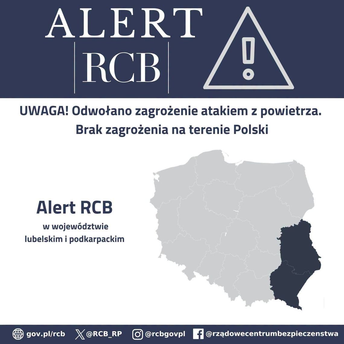 Pilny alert RCB w Podkarpackiem i Lubelskiem. Ostrzeżenie przed atakiem z powietrza [ALARM ODWŁOWANY]