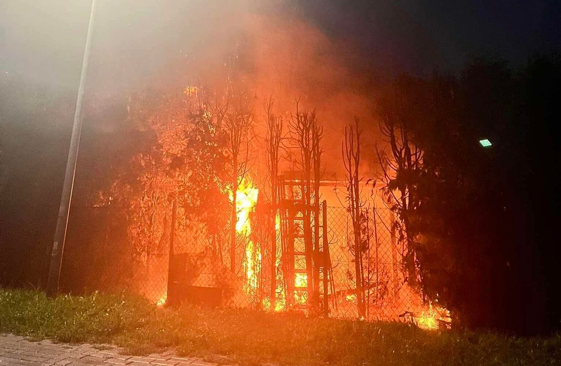 Pożar tuji i altany przy Podkarpackiej