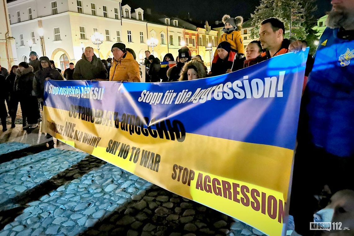 Protest w Krośnie w związku z wojną w Ukrainie