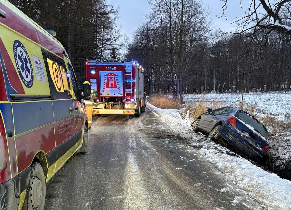 Samochód w rowie, jedna osoba ranna Samochód w rowie, jedna osoba ranna