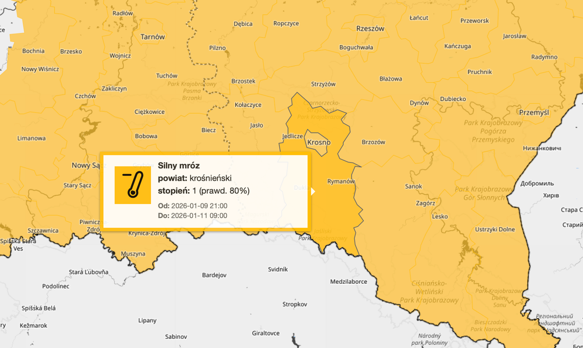Silny mróz nadciąga nad Krosno i powiat krośnieński. Wydano ostrzeżenie