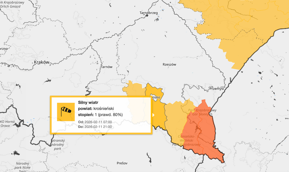 Silny wiatr nad regionem. Wydano ostrzeżenie