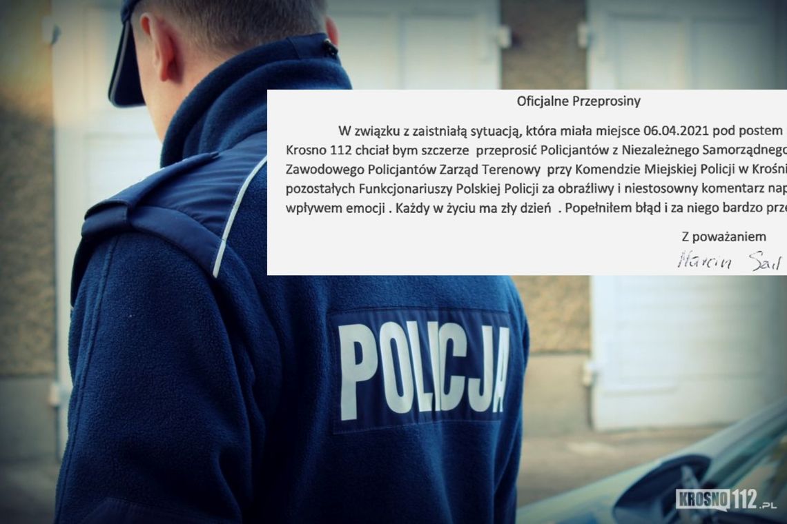 Umieścił niestosowny komentarz, teraz przeprasza policjantów