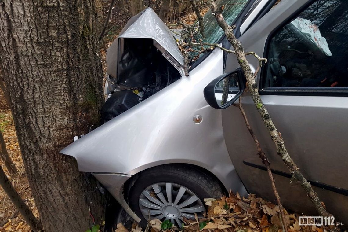 Wjechała w drzewo na granicy Bzianki i Haczowa