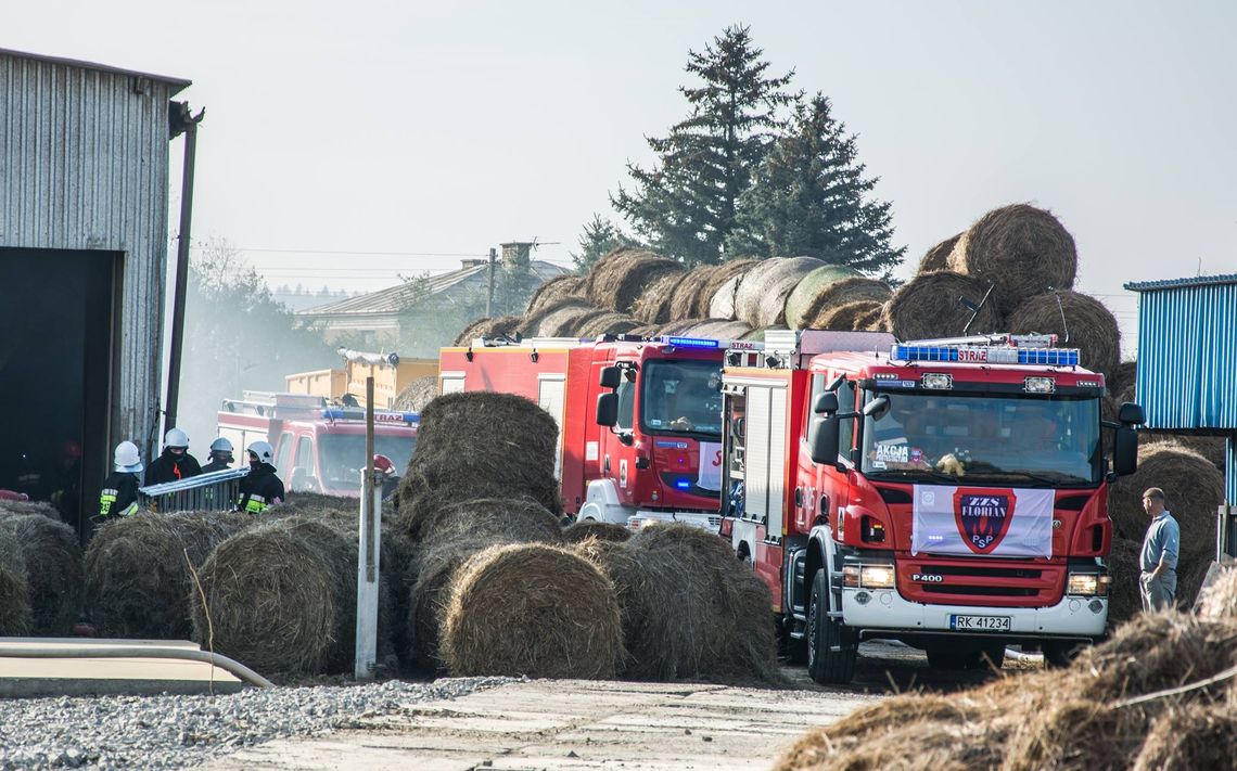 Zręcin: Pożar beli siana wewnątrz hali produkcyjnej