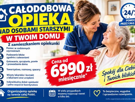 Opieka nad osobą starszą - całodobowa opieka z zamieszkaniem - od 6990 zł miesięcznie