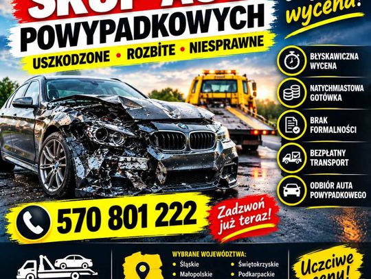 Skupujemy auta powypadkowe, uszkodzone mechanicznie i po szkodzie całkowitej