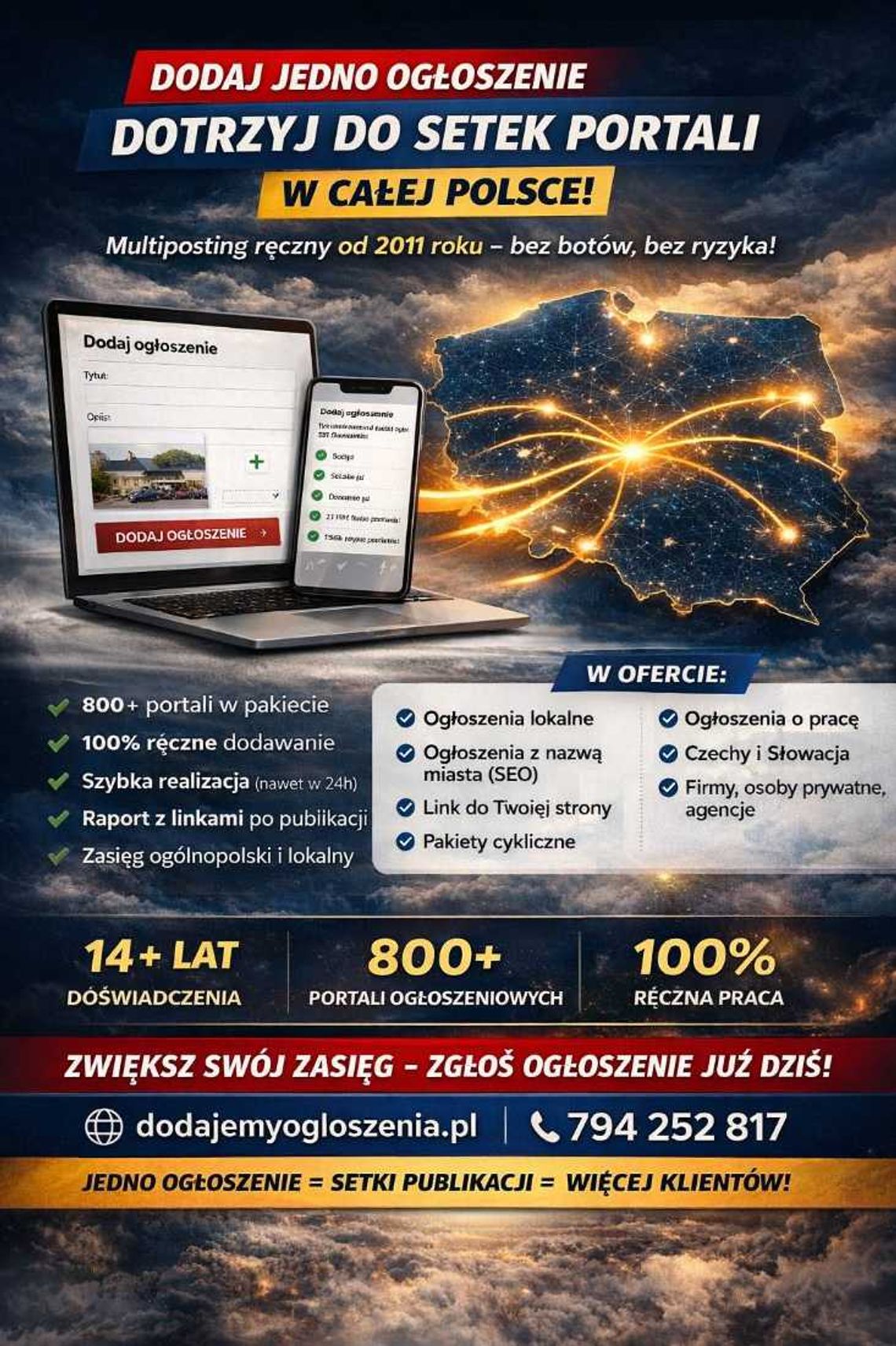 Opublikujemy Twoje ogłoszenie na setkach portali  | Dodawanie ogłoszeń