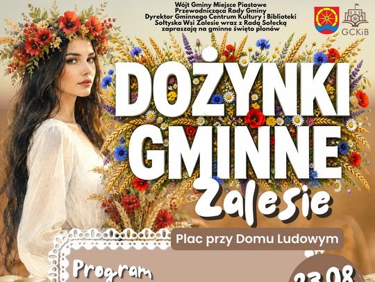 Plakat Dożynek Gminnych w Zalesiu z programem wydarzenia i informacją o koncercie zespołu Goroleska