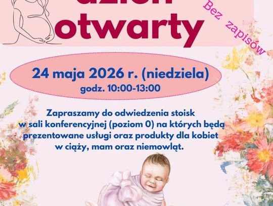 Plakat informacyjny: Dzień otwarty w Oddziale Ginekologiczno-Położniczym i Oddziale Noworodkowym, 24 maja 2026, Krosno