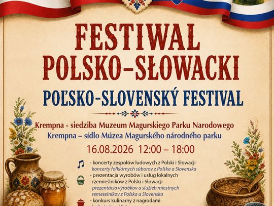 Plakat Festiwalu Polsko-Słowackiego w Krempnej 16 sierpnia 2026 roku