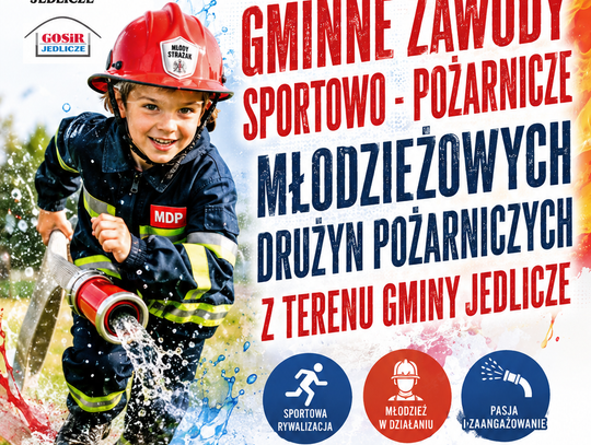 Plakat gminnych zawodów sportowo-pożarniczych młodzieżowych drużyn pożarniczych w Dobieszynie