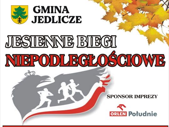 Plakat promujący Jesienne Biegi Niepodległościowe