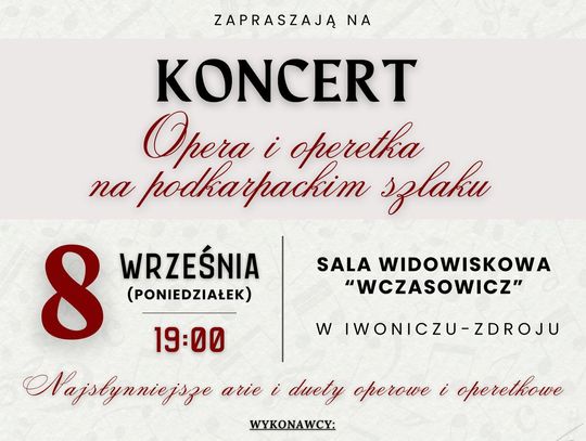 Plakat koncertu Opera i operetka na podkarpackim szlaku