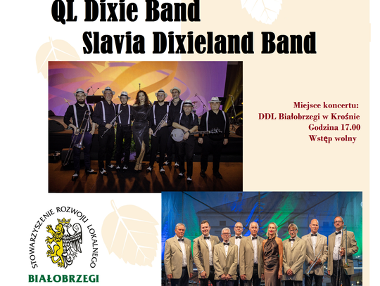 Plakat koncertu QL Dixie Band i Slavia Dixieland Band w Krośnie 25 października