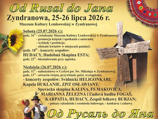 Plakat wydarzenia Od Rusal do Jana w Zyndranowej w dniach 25-26 lipca 2026