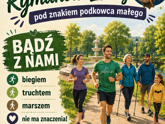 Plakat wydarzenia parkrun Rymanów-Zdrój pod znakiem podkowca małego z datą 25 lipca, godz. 9:00