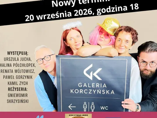 Plakat spektaklu „Pierwsza Lepsza” z nowym terminem w Korczynie