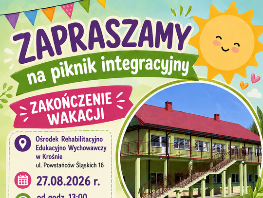 Plakat pikniku integracyjnego Zakończenie wakacji w Krośnie