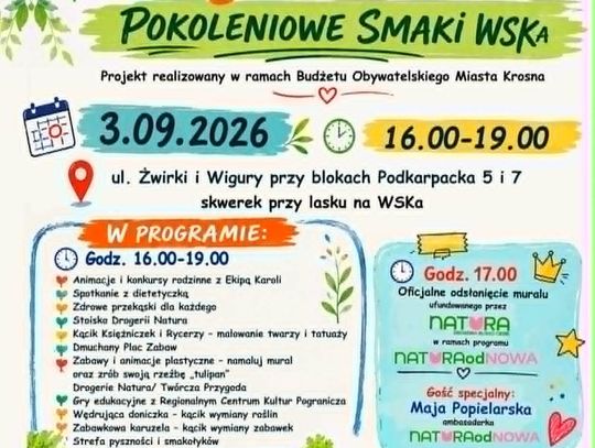 Plakat wydarzenia Piknik Sąsiedzki – Pokoleniowe Smaki WSKa w Krośnie