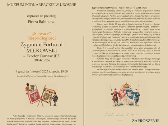 Prelekcja Piotra Babinetza „Siewacz” Niepodległości Zygmunt Fortunat MIŁKOWSKI -  Teodor Tomasz JEŻ