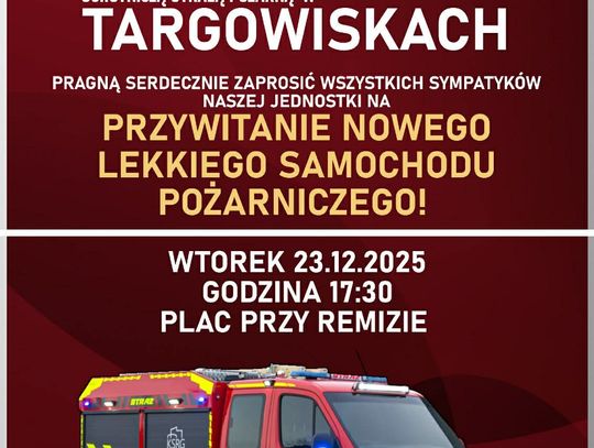 plakat wydarzenia przywitania nowego samochodu pożarniczego
