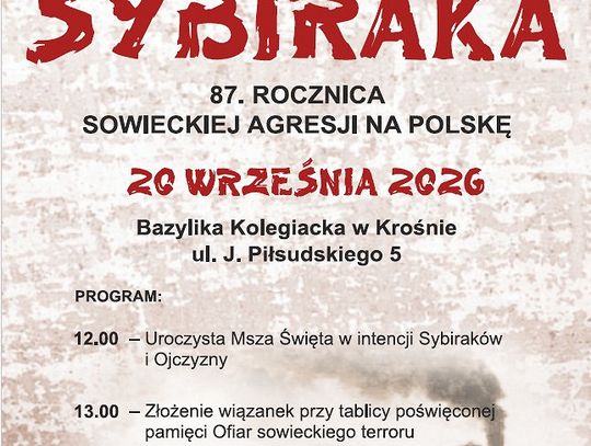 Plakat informujący o obchodach Światowego Dnia Sybiraka w Krośnie 20 września 2026 roku
