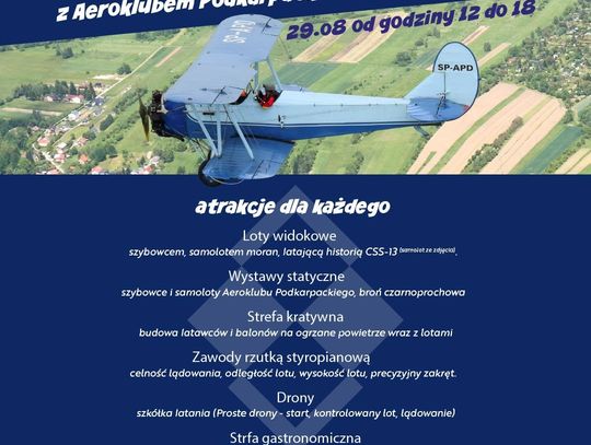 Plakat wydarzenia Święto Lotnictwa Polskiego z Aeroklubem Podkarpackim w Krośnie
