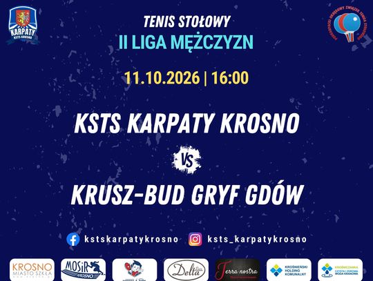 Tenis stołowy, II liga mężczyzn: KSTS Karpaty Krosno - Krusz-Bud Gryf Gdów